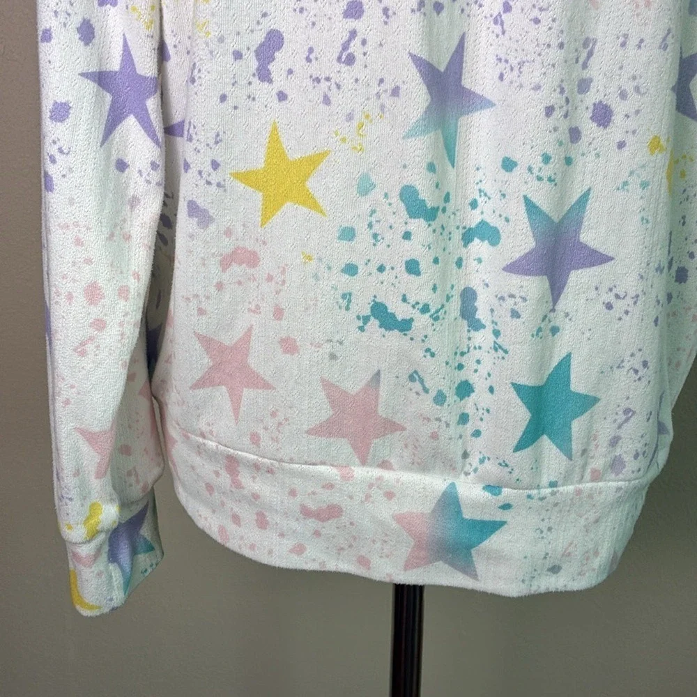 PJ‎ SALVAGE Medium Cozy Pastel Star Splatter Long Sleeve Pajama Top Loungewear